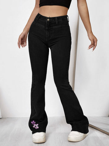 Floral Embroidered Flare Leg Jeans