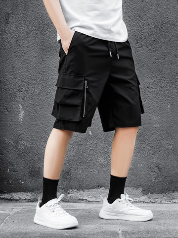 Loose Fit Men's Drawstring Waist Cargo Shorts With Flap Pockets