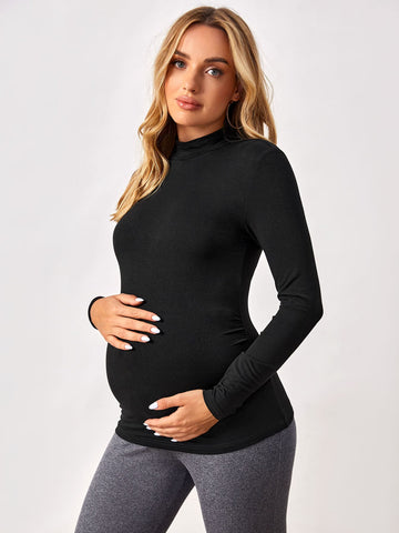 Maternity Stand Collar Solid Tee