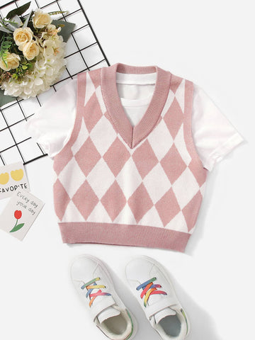 Tween Girl 1pc Argyle Pattern Sweater Vest