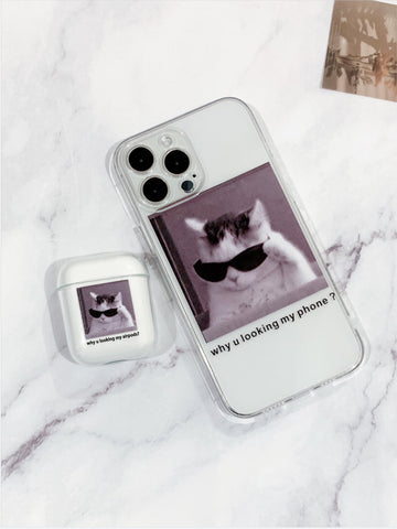 1pc Cool Cat Clear Phone Case & 1pc Case Compatible With Airpods
