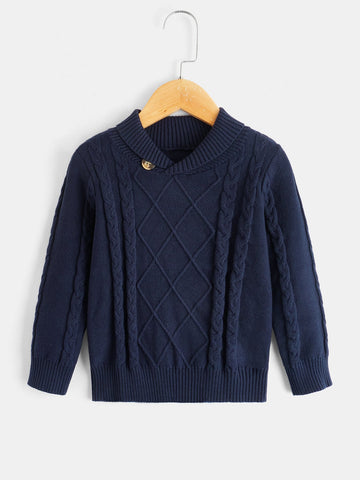 Toddler Boys Button Detail Cable Knit Sweater