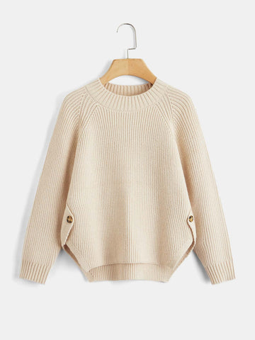 Tween Girl Raglan Sleeve Asymmetrical Hem Sweater