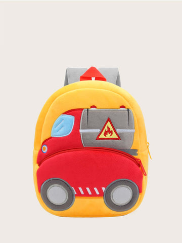 1pc Cartoon Engineering Vehicle & Oil Tanker Design Plush Backpack With Zipper Closure, Suitable For Daily Leisure Use