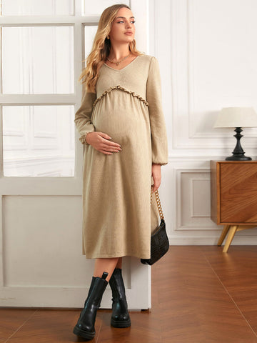 Maternity Frill Trim Solid Dress