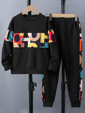 Boys Letter Graphic Pullover & Sweatpants