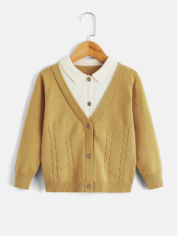 Toddler Boys Two Tone Cable Knit 2 In 1 Cardigan