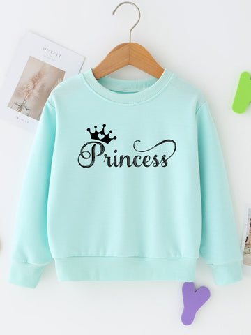 Young Girl 1pc Crown & Letter Graphic Pullover