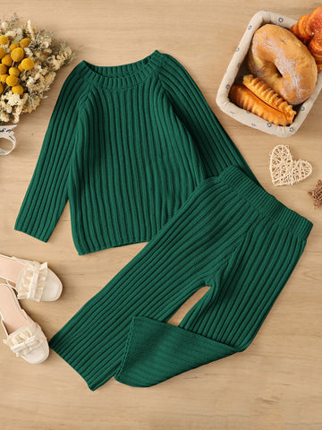 Young Girl Raglan Sleeve Sweater & Knit Pants