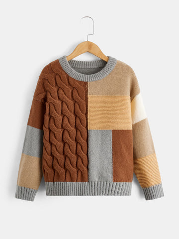 Boys Cable Knit Colorblock Sweater