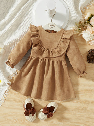 Baby Ruffle Trim Flounce Sleeve Dress