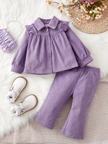 Baby Girl Ruffle Trim Button Front Jacket & Flare Leg Pants