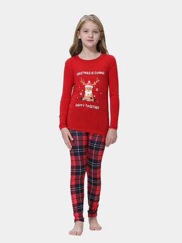 Toddler Girls 1pc Christmas Print Tee & 1pc Plaid Pants Snug Fit PJ Set