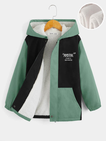Boys Letter Graphic Hooded Thermal Lined Jacket
