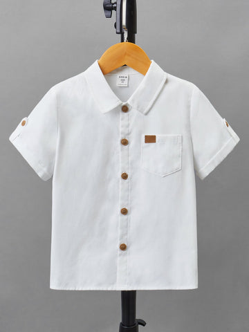 Young Boy Patched Detail Pocket Front Shirt