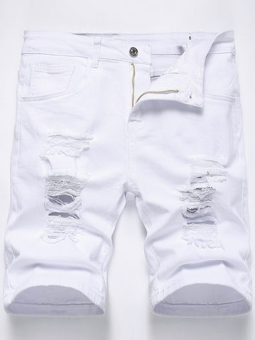 Men Cotton Ripped Frayed Denim Shorts