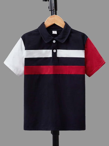 Short Sleeve Casual Color-Blocked Polo Shirt For Tween Boy