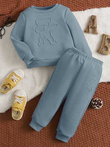 Baby Boy Bear Embroidery Pullover & Sweatpants
