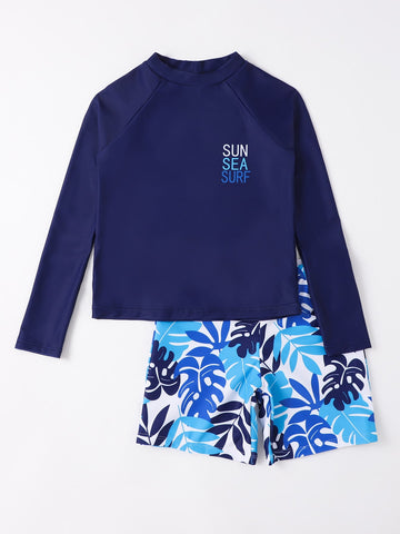 Tween Boy Tropical & Letter Graphic Swimsuit