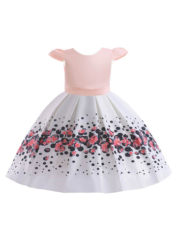 Young Girls' Party Dress With Satin Skirt, Flower Decorations And Ally Elegant Style, Suitable For School Performances And Outdoor Activities