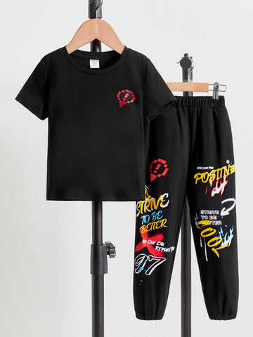 Toddler Boys Letter Graphic Tee & Sweatpants