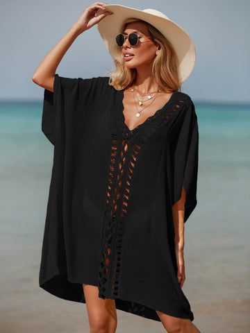 Crochet Trim Batwing Sleeve Cover Up