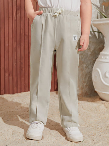 Young Boy Letter Patched Detail Drawstring Waist Pants