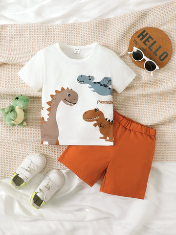 Young Boy Dinosaur Print Tee & Shorts
