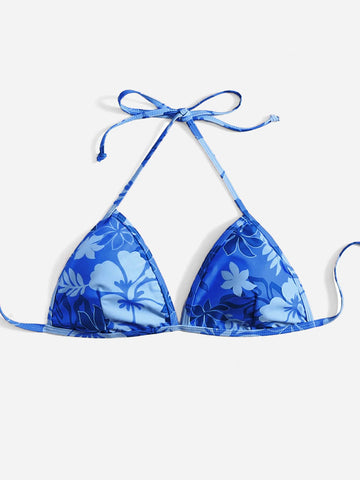 Summer Beach Floral Print Halter Triangle Bikini Top