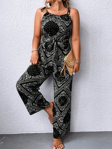 Plus Paisley Scarf Print Belted Cami Jumpsuit