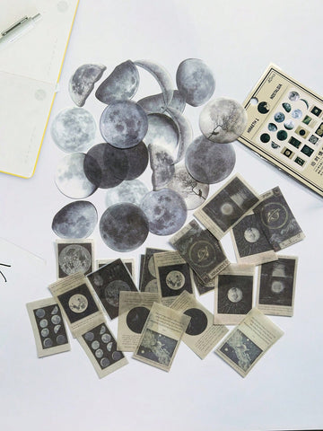 40pcs Moon Pattern Assorted Sticker, Vintage Multi-purpose Sticker For DIY Craft, Decoration, Hand Account