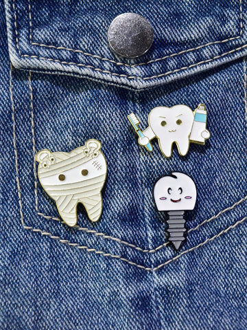 3pcs/set Cute Zinc Alloy Tooth Design Brooch For Women For Daily Life