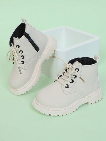 Boys Lace Up Zipper Side Fashionable Combat Boots For Outdoor