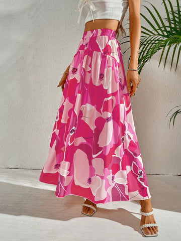 Floral Print Ruffle Hem Skirt