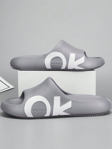 Fashion Slippers For Men, Letter Graphic Single Band EVA Slides