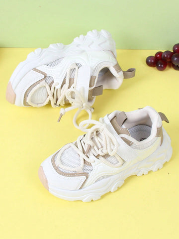Kids Color Block Lace Up Chunky Sneakers For Outdoor
