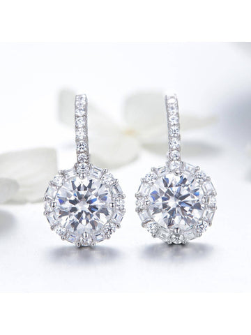 1pair Authentic 925 Sterling Silver Dazzling Cubic Zirconia Round Drop Earrings For Women Wedding Silver Jewelry Engagement Bridal Jewelry