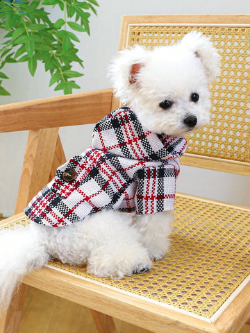 1pc Plaid Print Hooded Pet Coat, Cute Colorful Pet Clothes For Pet
