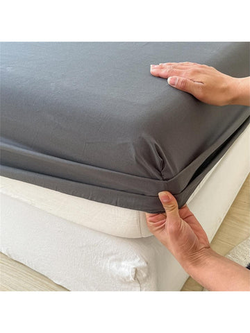 1pc Solid Color Fitted Sheet, Modern Fabric Fitted Bottom Sheet For Bedroom