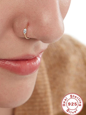 Cubic Zirconia Decor Sterling Silver Nose Ring