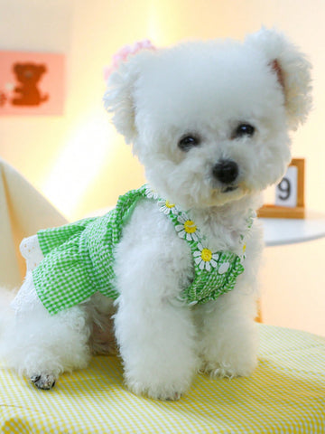 1pc Plaid Pattern Floral Decor Pet Dress For Cat & Dog For Decoration