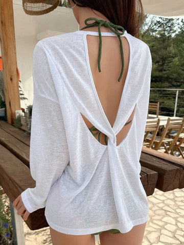 Drop Shoulder Cut Out Twist Backless Cover Up