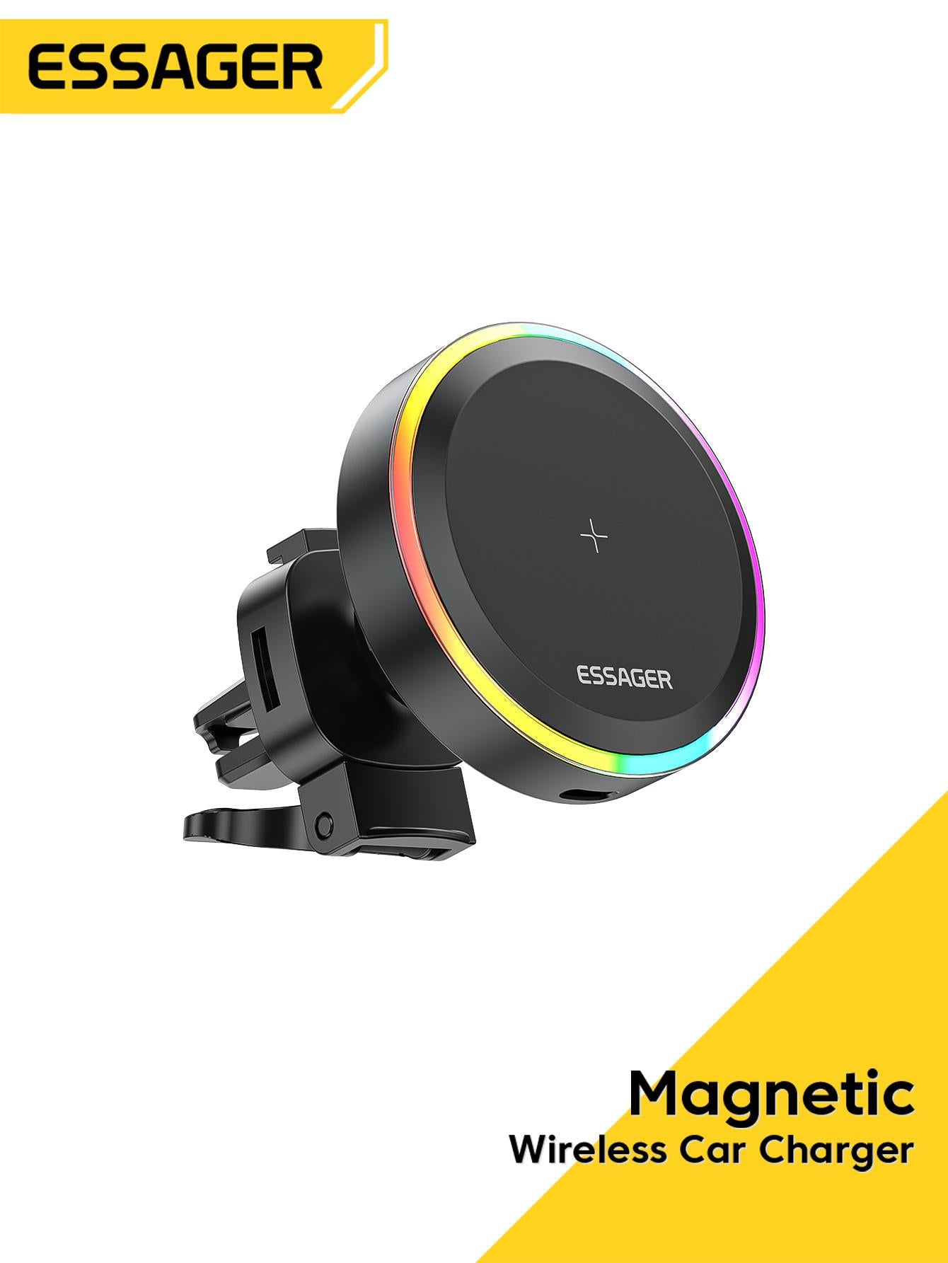 RGB Magnetic Car Phone Holder Qi 15W Wireless Charger Car Compatible With iPhone 14 13 Pro Max Samsung Universal Phone Holder Stand
