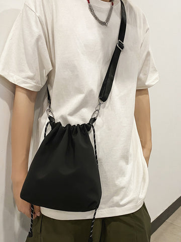 Multifunctional Men's Drawstring Solid Color Casual Bucket Mini Crossbody Bag Shoulder Bag Sling Bag Casual Bag For High School Student University Student Freshman