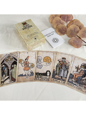 Tarot 12x7cm Vintage Runes Divination Cards English Deck Learning for Beginners with Paper Guide Book