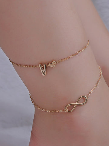 1 fashionable double layer heart letter eternity symbol anklet