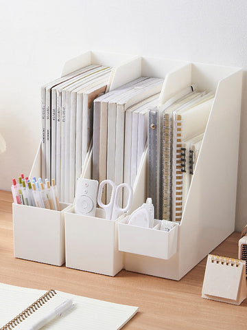 1pc Desktop Book Stand Plastic Storage Box For Office, Multi-functional Organizer Shelf Folder Organizer, Beauty Tools Organizer, Desk Storage Box