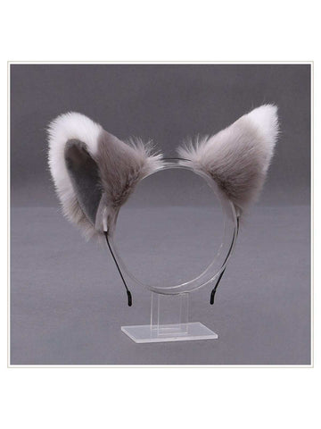 Gray White Plush Gray Lining Cute Lolita Fox Ear Headband Animal Ear Accessory Cat Ear Hairband