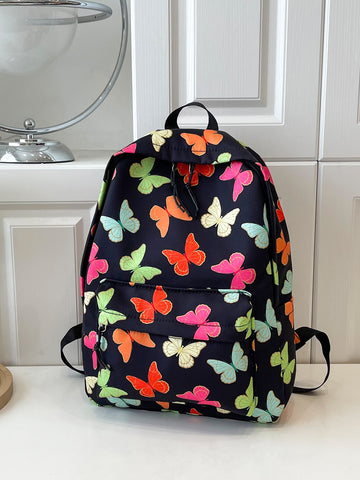Kid's Butterfly Print School Backpack, Casual Travel Shoulder Bag For Daily Use, Tourism, Holiday, School