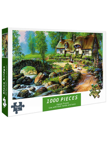1 Box Of 1000 Pieces Jigsaw Puzzle Toy Featuring Scenery Of Small Bridges And Flowing Water, Stress Relief Art Decoration For Adults, Gift For Boys And Girls